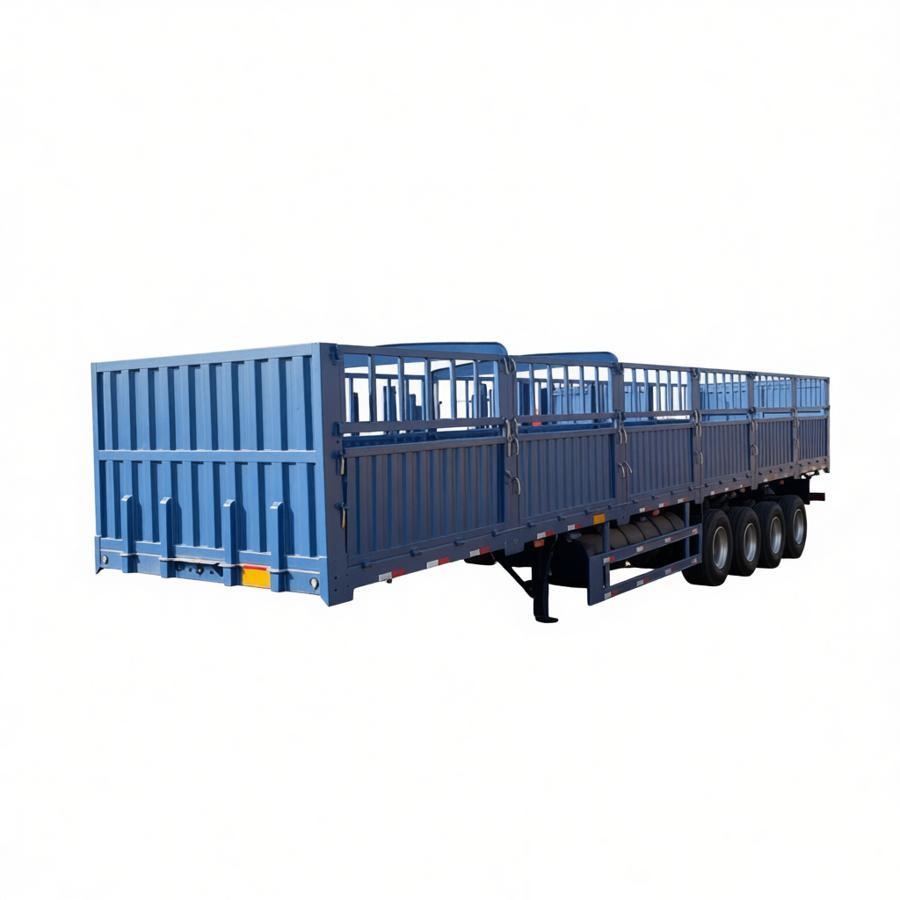 High Enclosed 4 Axles 60 tons Bulk Cargo Transport Stake Fence Truck Semi Trailer